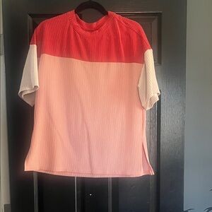 Red and White and Pink women’s Shirt